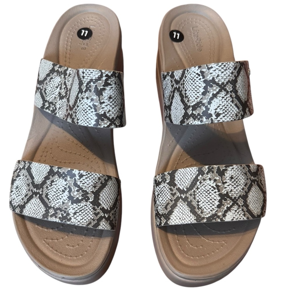 NWOT CROCS LiteRide Brooklyn Platform Wedge Snakeskin Sandal Size 11